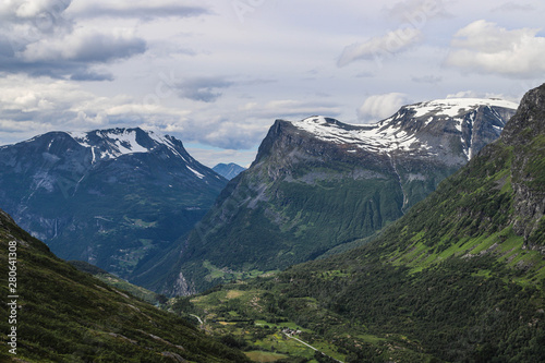 View from the mountains in Geiranger, Norway