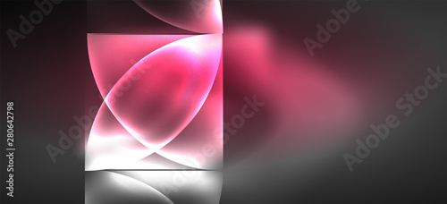 Neon glowing techno lines, hi-tech futuristic abstract background. Template with abstract shapes in dark space