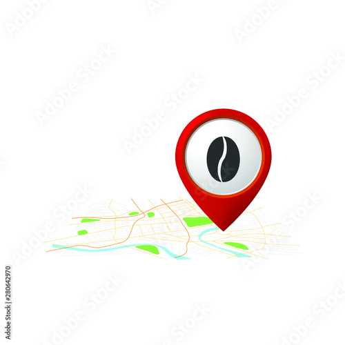 Map mark icon with a coffee bean