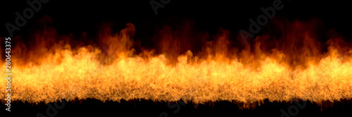 Line of fire at bottom - fire 3D illustration of cosmic blazing fireplace, sylized frame isolated on black background