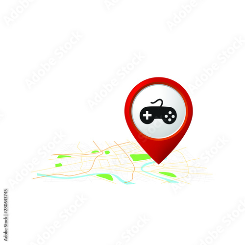Map pin symbol with Radio Control icon.