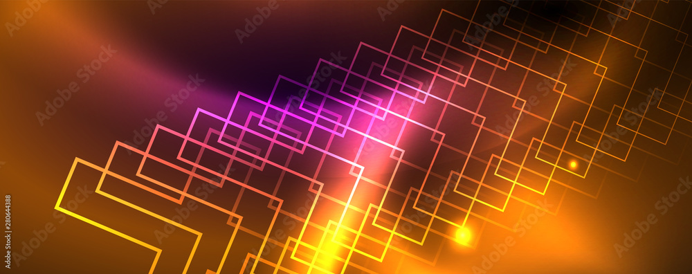 Obraz premium Shiny glowing design background, neon style lines, technology concept, vector