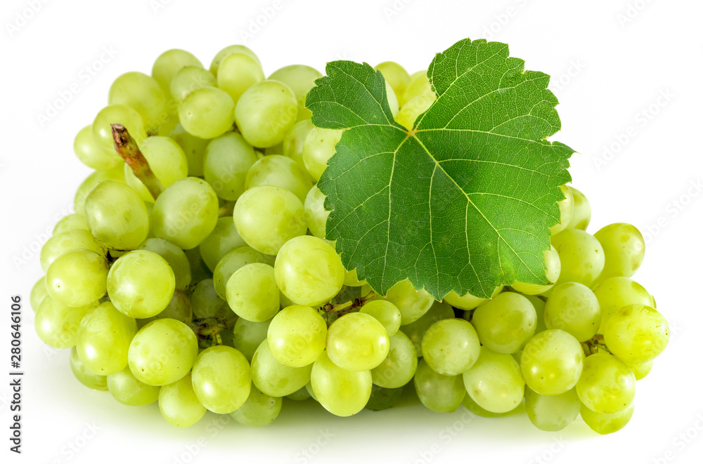 Green grape with leaves isolated on white. With clipping path. Full depth of field. Green grape with leaves isolated on white. With clipping path. Full depth of field.