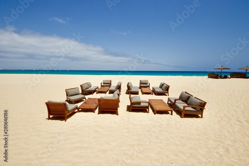 Luxury resort chairs on the beach of Sal island  Cape Verde arcipelago 