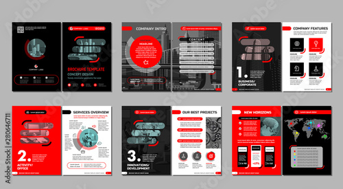 Brochure creative design. Multipurpose template, include cover, back and inside pages. Trendy minimalist flat geometric design. Vertical a4 format.