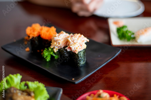 Sushi on dishes, Japan food concept