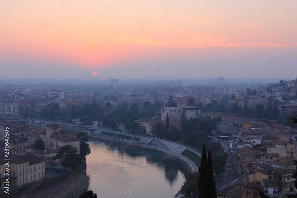 Sunset reflection in Adige river at Verona