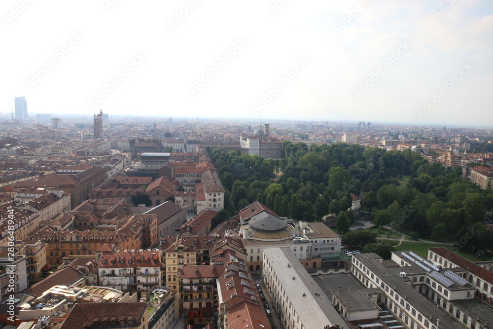 View of Turin centre with Central Park aerial view