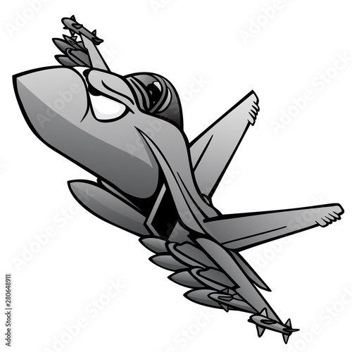 Military Fighter Attack Jet Cartoon Vector Illustration 