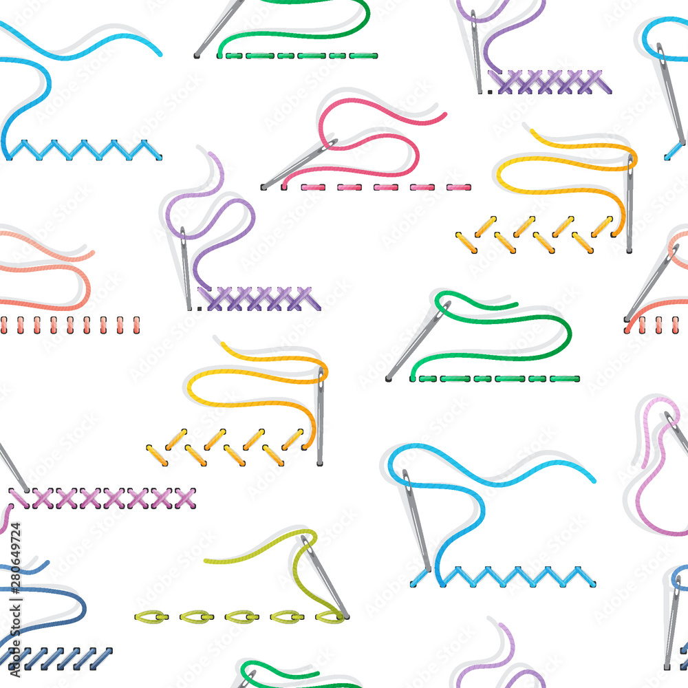 Naklejka premium Sewing needles on white background with embroidery stitches