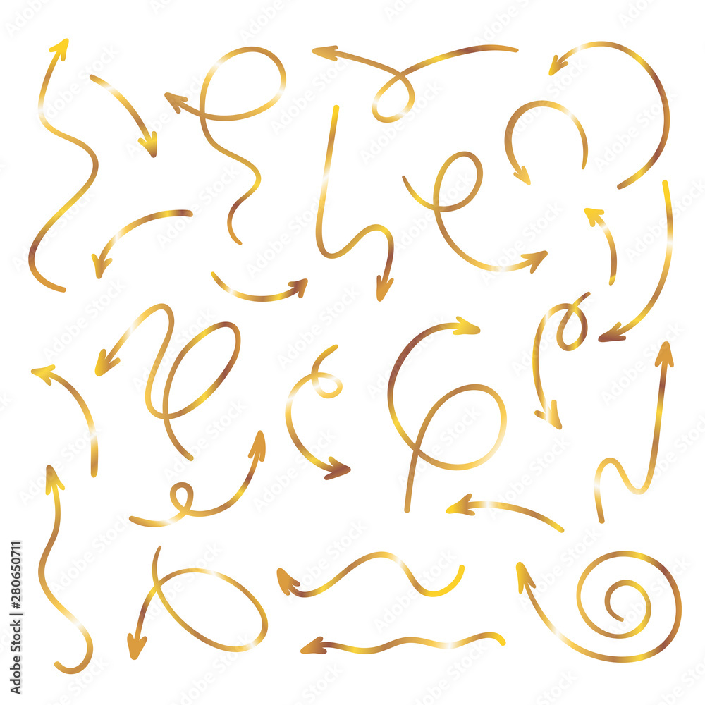 Obraz premium Vector golden hand drawn arrow set