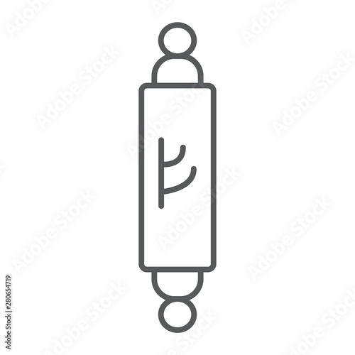 Mezuzah thin line icon, door and judaism, jewish doorpost sign, vector graphics, a linear pattern on a white background.