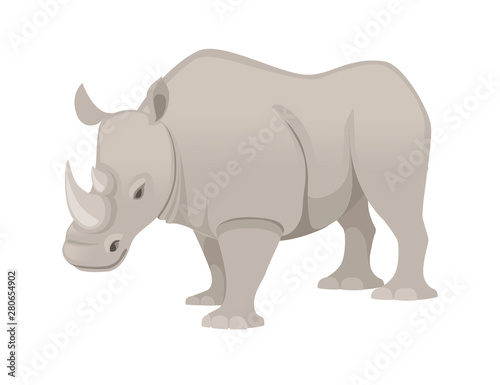 African rhinoceros side view cartoon animal design flat vector illustration isolated on white background