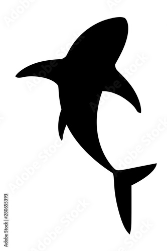 Black silhouette shark giant apex predator cartoon animal design flat vector illustration isolated on white background