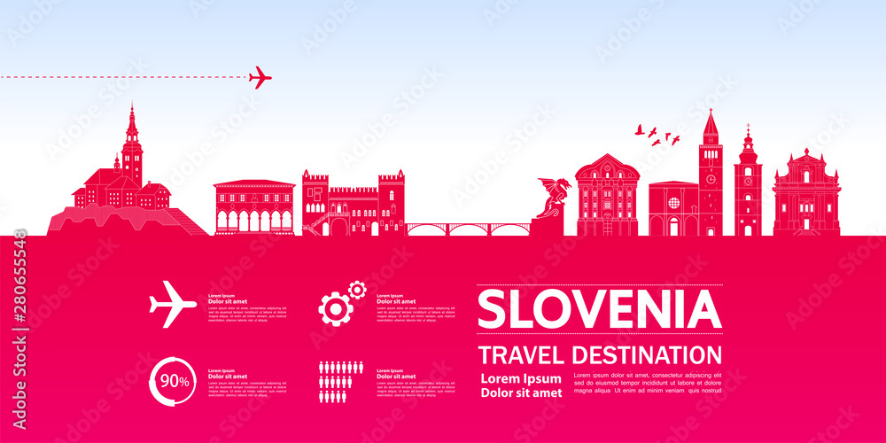 Ukrain pink travel destination vector illustration.