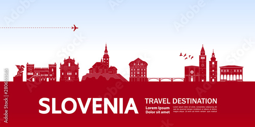 Slovenia travel destination grand vector illustration.