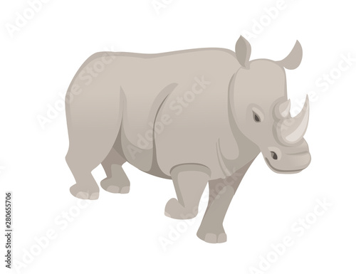 African rhinoceros walking cartoon animal design flat vector illustration isolated on white background © An-Maler