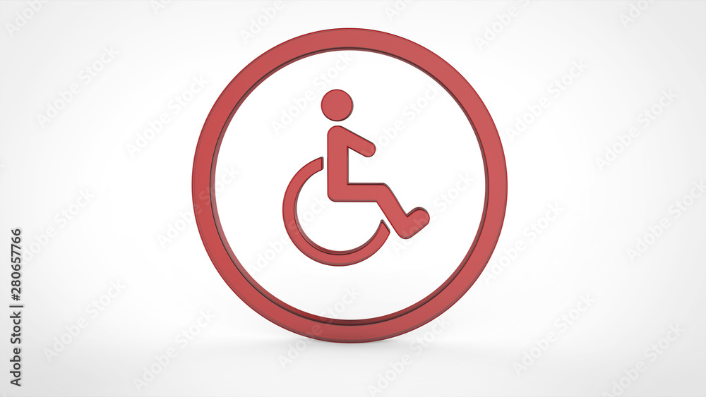 3d rendering of disabled icon in red color 3d rendering of disabled icon in red color