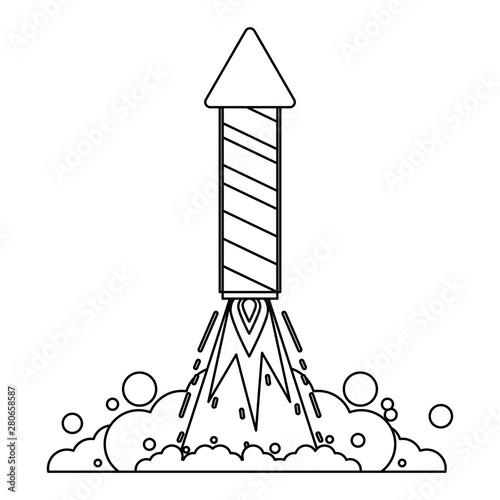 rocket firework gunpowder fire cartoon in black and white