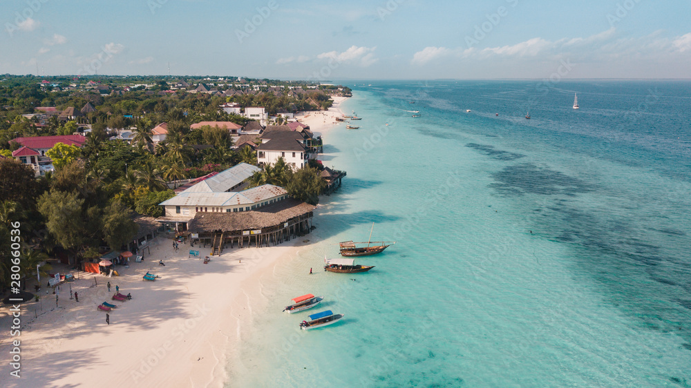 NUNGWI, Zanzibar: high angle view of the beautiful beach of Nungwi