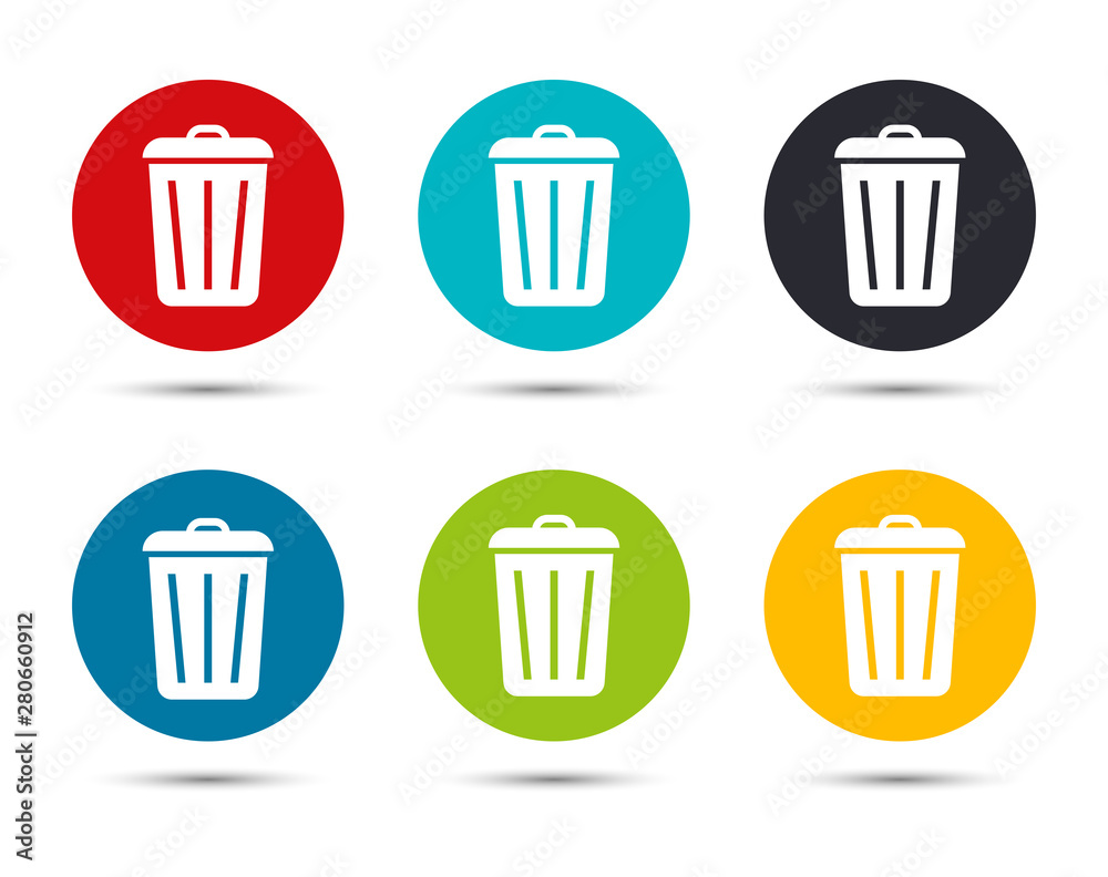 Bin icon flat round button set illustration design Bin icon flat round button set illustration design