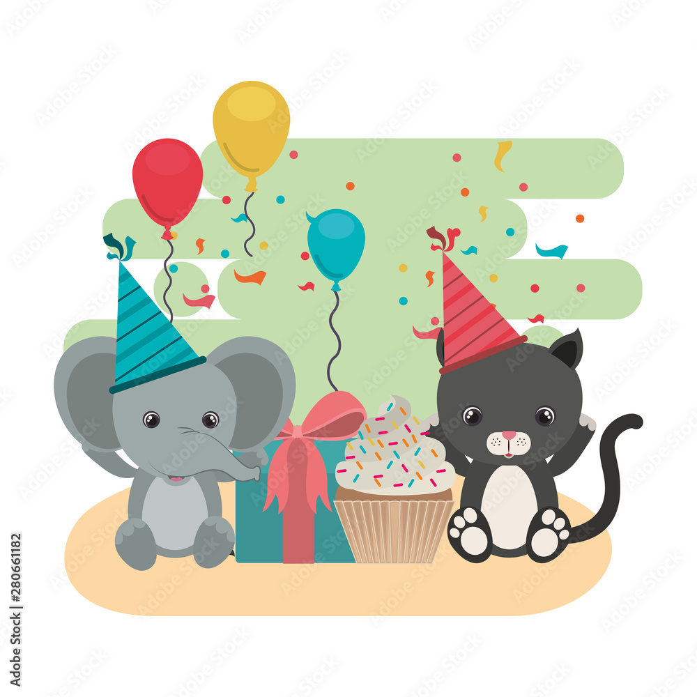 Naklejka premium card of celebration with animals