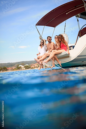 Canvas Print people enjoying traveling on the yacht and having fun.