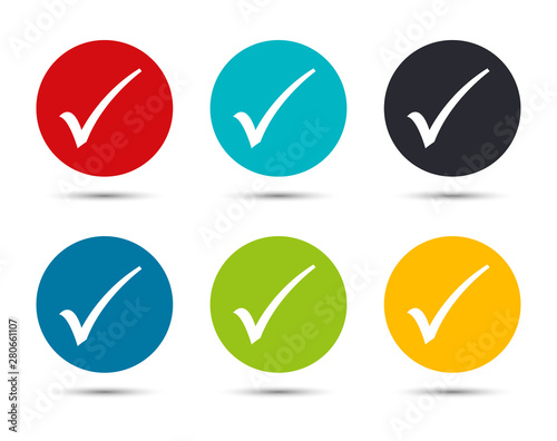 Checkmark icon flat round button set illustration design