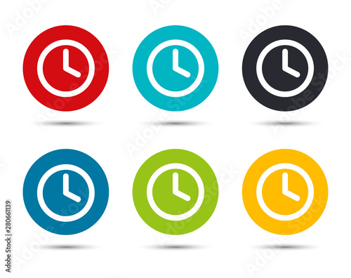 Clock icon flat round button set illustration design