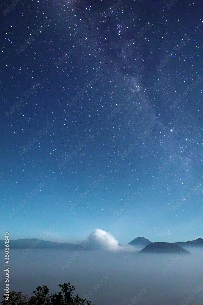 Mount Bromo night sky filled with millions of stars a magical destination for tourists travelling Indonesia