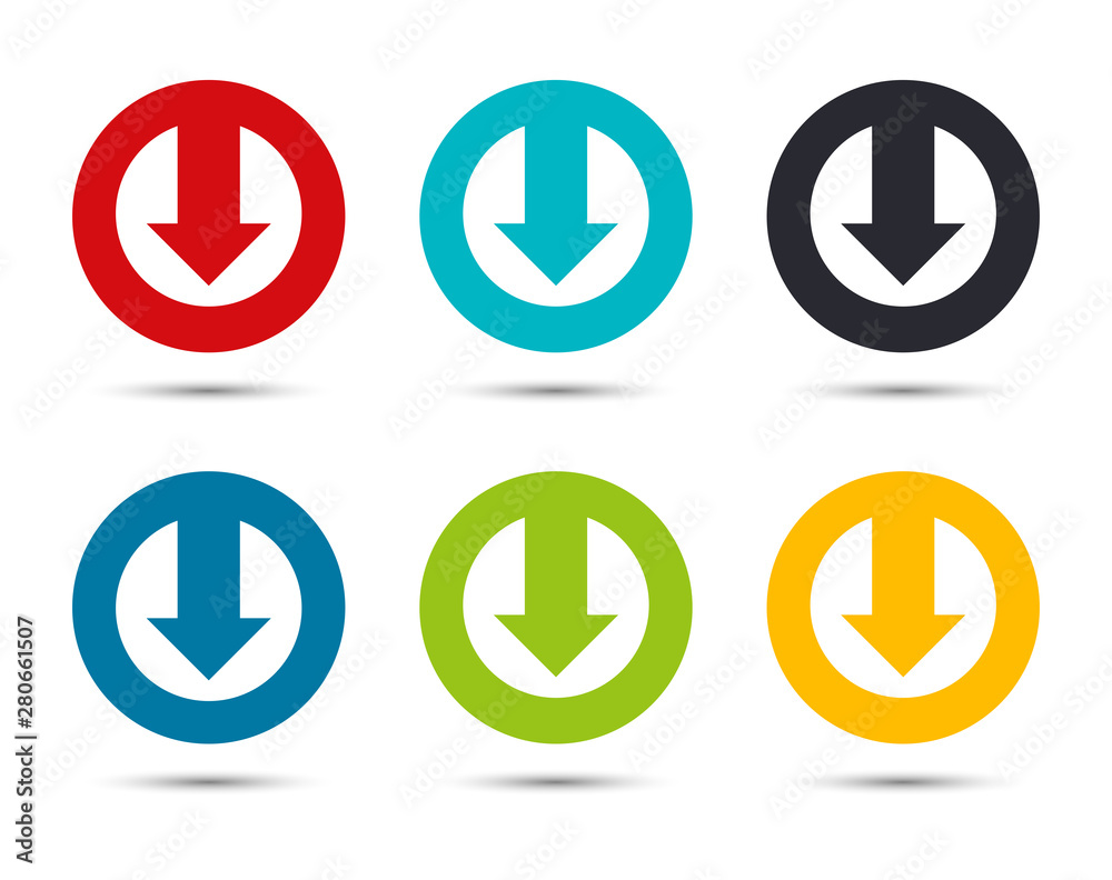 Down arrow icon flat round button set illustration design Down arrow icon flat round button set illustration design