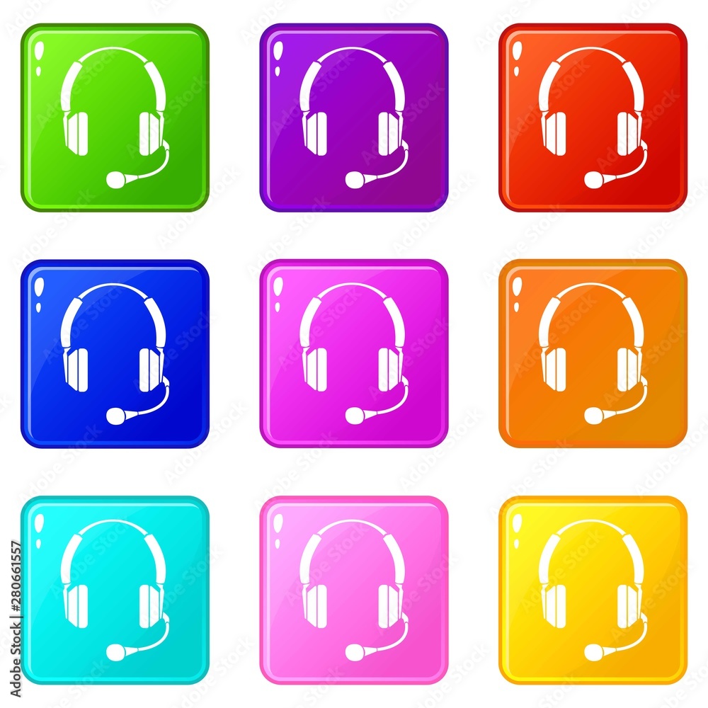 Headphones icons set 9 color collection isolated on white for any design Headphones icons set 9 color collection isolated on white for any design