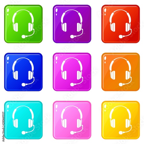 Headphones icons set 9 color collection isolated on white for any design
