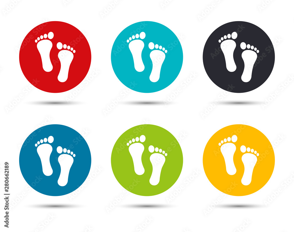 Human two footprints icon flat round button set illustration design Human two footprints icon flat round button set illustration design