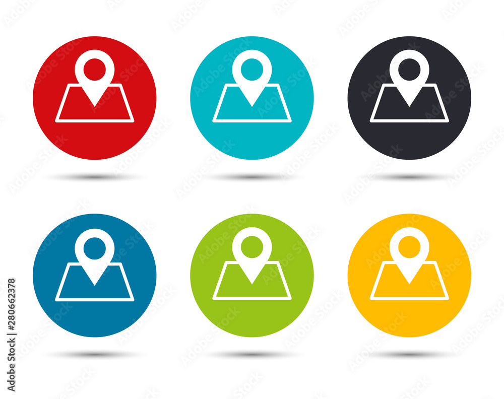 Map point icon flat round button set illustration design Map point icon flat round button set illustration design