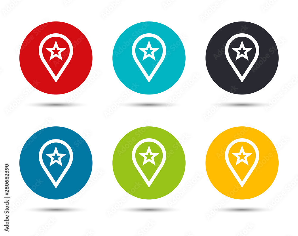 Map pointer star icon flat round button set illustration design Map pointer star icon flat round button set illustration design