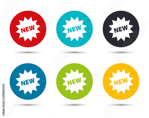 New star badge icon flat round button set illustration design