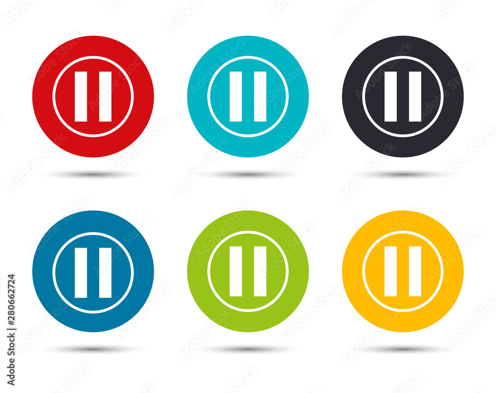 Pause icon flat round button set illustration design Pause icon flat round button set illustration design