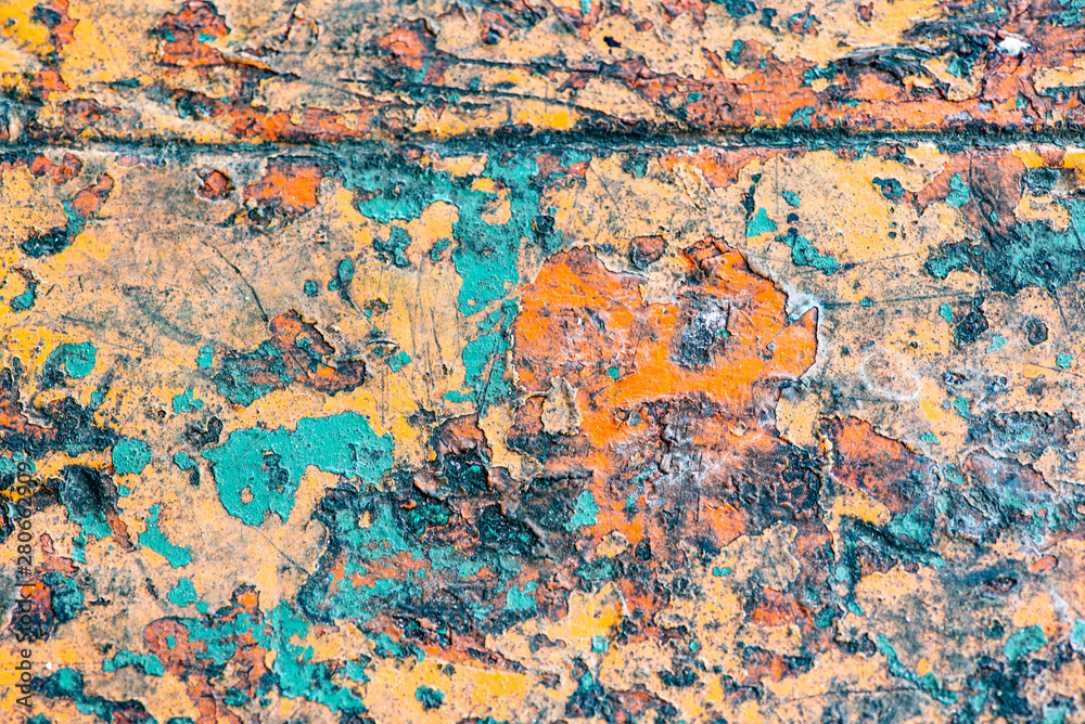 park benches with worn paint forming different colors, textures and shapes painting photography