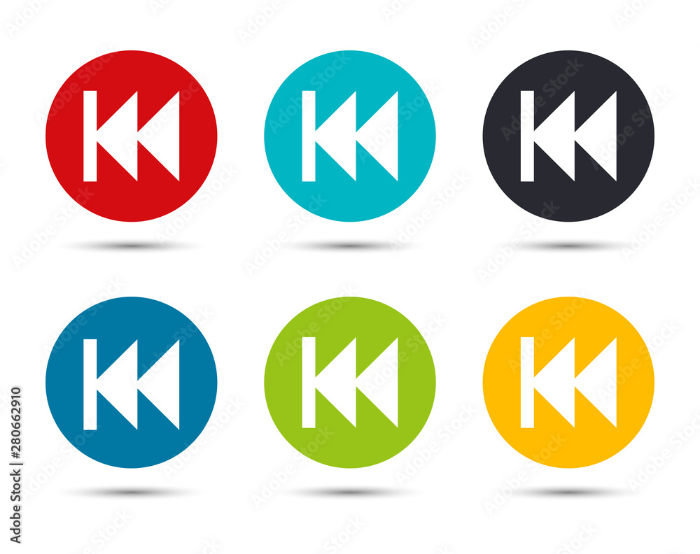 Previous track playlist icon flat round button set illustration design Previous track playlist icon flat round button set illustration design