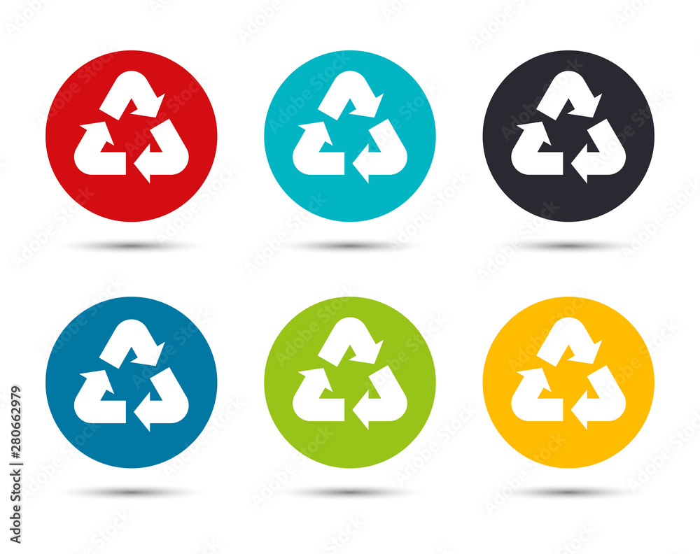 Recycle symbol icon flat round button set illustration design Recycle symbol icon flat round button set illustration design