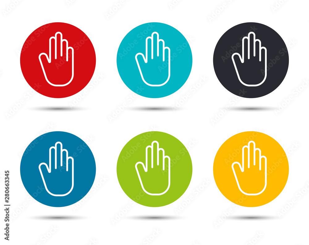 Stop hand icon flat round button set illustration design Stop hand icon flat round button set illustration design