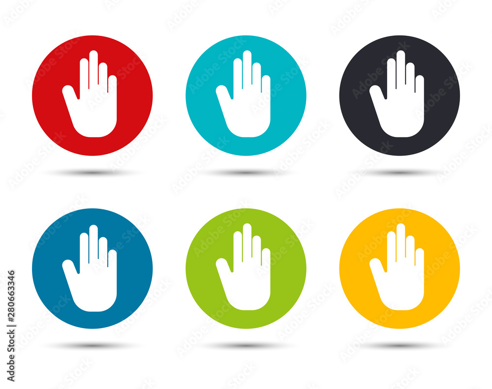 Stop hand icon flat round button set illustration design Stop hand icon flat round button set illustration design