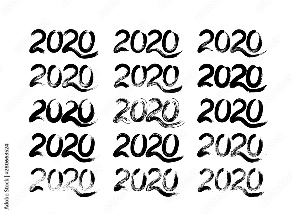 2020 Hand drawn numbers with brush isolated on white. Vector set of 15 hand written textured figures for New Year or Holidays party. Grunge calligraphy lettering. Easy to edit template for your design 2020 Hand drawn numbers with brush isolated on white. Vector set of 15 hand written textured figures for New Year or Holidays party. Grunge calligraphy lettering. Easy to edit template for your design