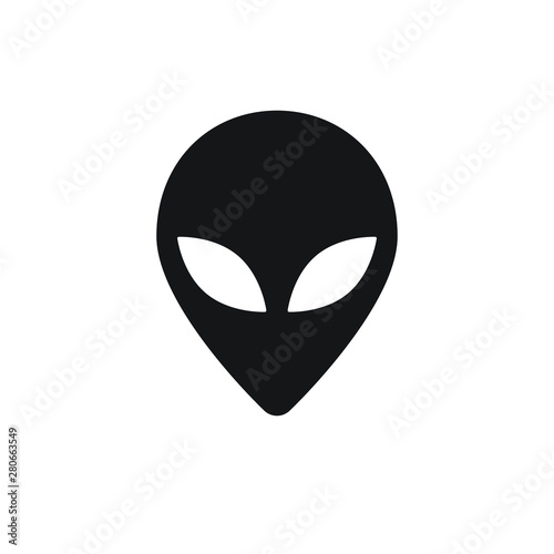 Vector flat black silhouette of alien face icon logo isolated on white background