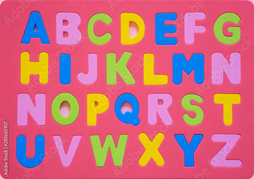 Colored alphabet letters. Back to school. Childhood education  learning english  preschool and kids game concept. Kids lettering leisure idea.
