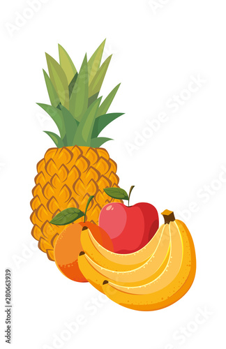 fresh fruits pineapple apple and bananas
