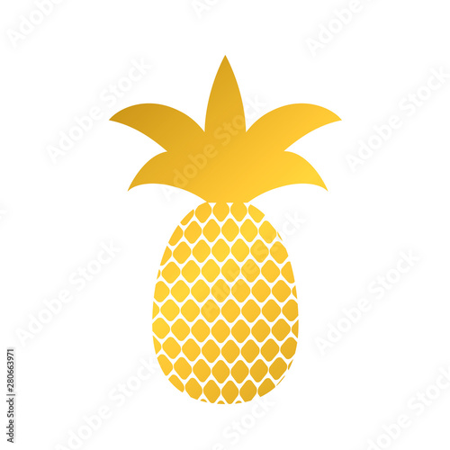 Gold pineapple icon isolated on white. Golden tropical fruit vector illustration.  Easy to edit template for logo design, poster, banner, invitation, wall art, flyer, t-short, mug, etc. 