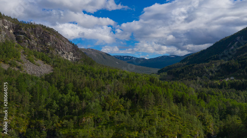 Beautiful view on Naeroydalen Valley and Peaks On Stalheim, Voss Norway