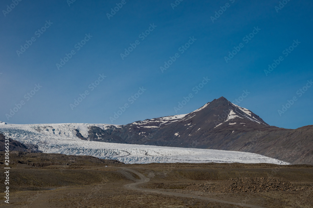 Flaajokull Glacier on the south coast of Iceland Flaajokull Glacier on the south coast of Iceland